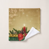 Rode romp, kaars, pijnboomtakken, sneeuwvlokken bad handdoek (Wasdoekje)