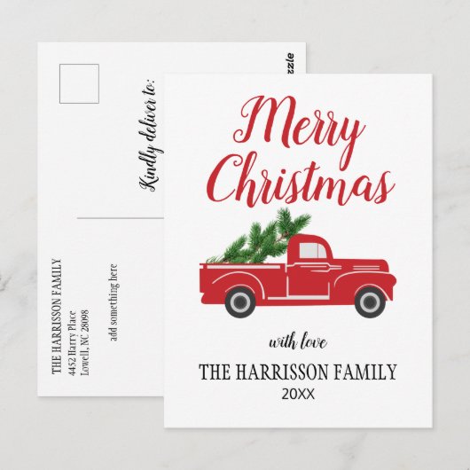  rode rondweg pine-boom, pretkerst briefkaart (Voorkant / Achterkant)