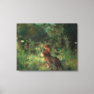 Rode Rood Hood en de Wolf in het bos Canvas Afdruk