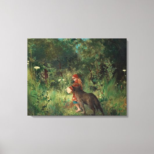 Rode Rood Hood en de Wolf in het bos Canvas Afdruk (Voorkant)