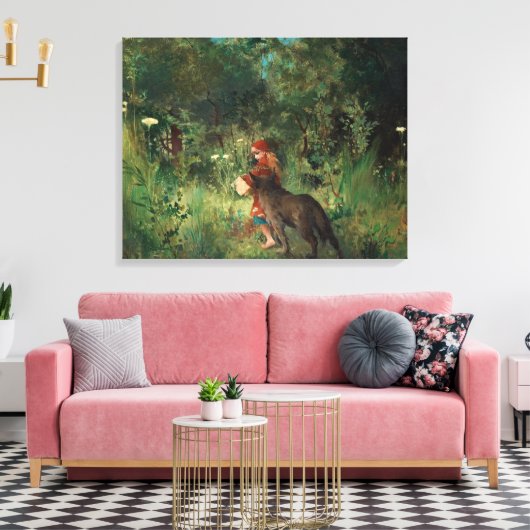 Rode Rood Hood en de Wolf in het bos Canvas Afdruk (Insitu (Woonkamer))