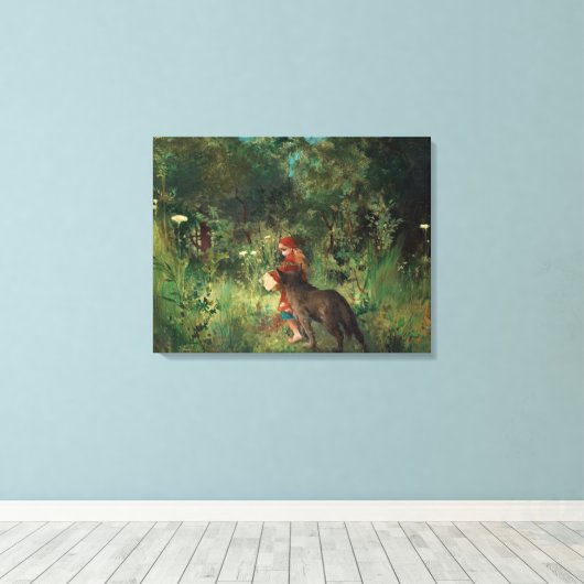 Rode Rood Hood en de Wolf in het bos Canvas Afdruk (Insitu (Houten vloer))