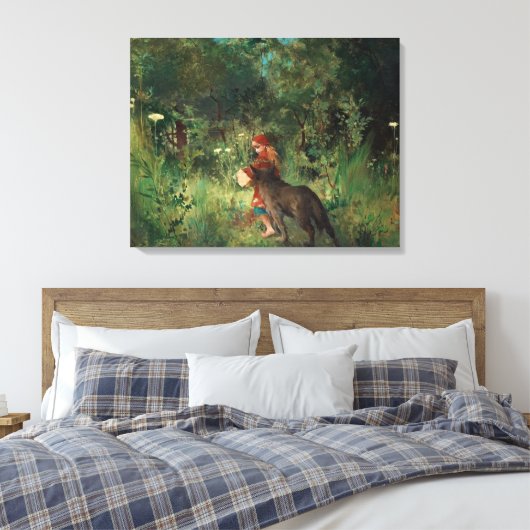 Rode Rood Hood en de Wolf in het bos Canvas Afdruk (Insitu (Slaapkamer))