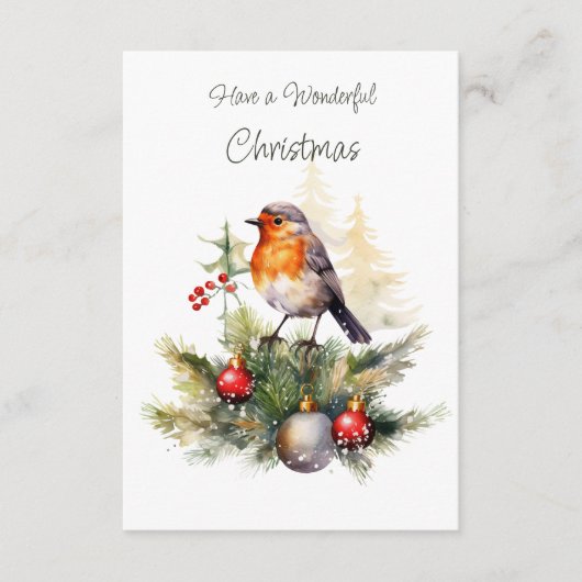 Rode Roodborst Dennen Kerstkaart Informatiekaartje (Voorkant)