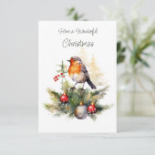 Rode Roodborst Dennen Kerstkaart Informatiekaartje (Staand voorkant)