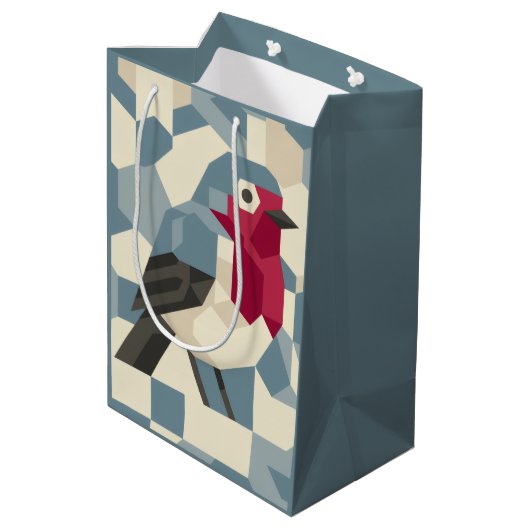 Rode Roodborst in Vector Blok Giftzak - Medium Cadeauzakje (Achterkant Gekanteld)