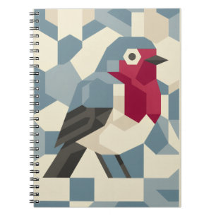 Rode Roodborst in Vector Blok Spiraal Notebook Notitieboek