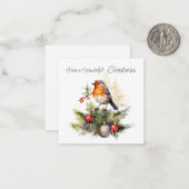 Rode Roodborst Kerstkaart Notitiekaartje (Voorkant / Achterkant in situ)