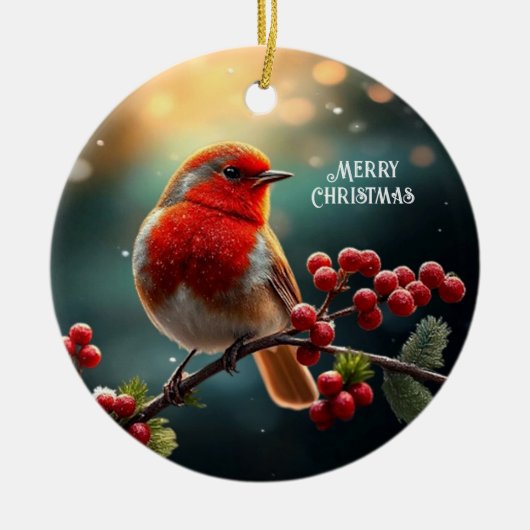 Rode Roodborst Kerstvakantie Ornament (Voorkant)