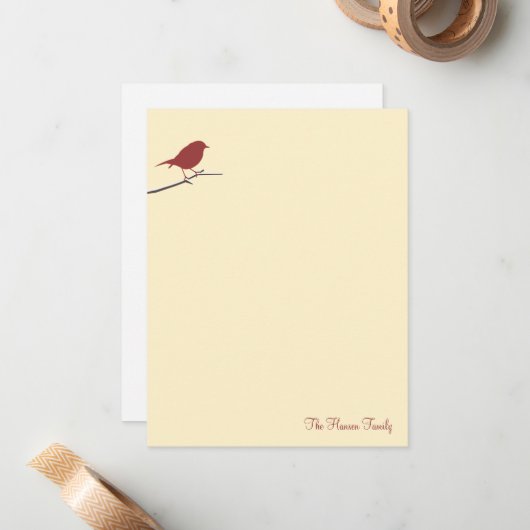 Rode roodborst tak crème beige dank je brief notitiekaartje (Voorkant / Achterkant in situ)