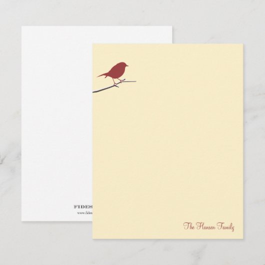 Rode roodborst tak crème beige dank je brief notitiekaartje (Voorkant / Achterkant)