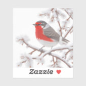 Rode Roodborst Vogel in Sneeuw Sticker (Vel)