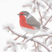 Rode Roodborst Vogel in Sneeuw Sticker (Voorkant)