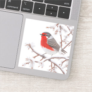 Rode Roodborst Vogel in Sneeuw Sticker