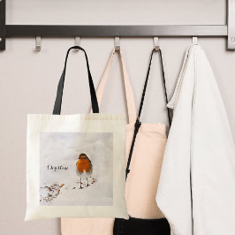 Rode roodborst vogel sneeuw naam script tote bag