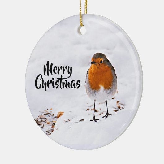 Rode roodborst vogel sneeuw Prettig kerstfeest Keramisch Ornament (Links)