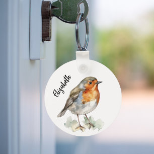 Rode roodborst vogelnaam sleutelhanger