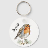 Rode roodborst vogelnaam sleutelhanger (Voorkant)