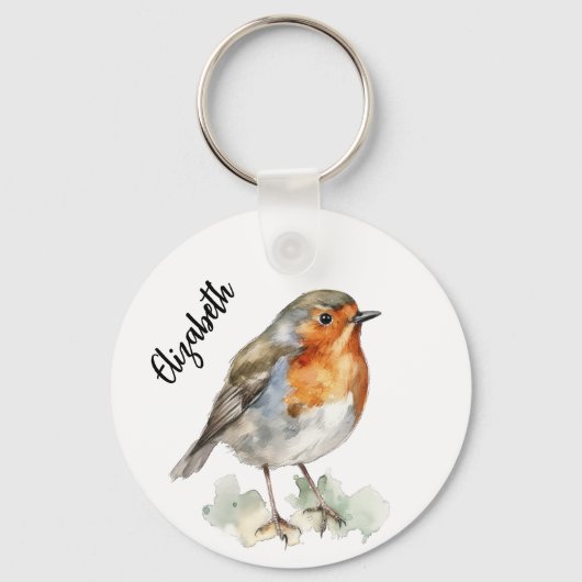 Rode roodborst vogelnaam sleutelhanger (Voorkant)