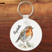 Rode roodborst vogelnaam sleutelhanger (Voorkant)