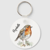 Rode roodborst vogelnaam sleutelhanger (Achterkant)