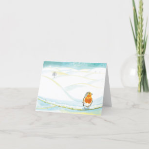 Rode Roodborst & Witte Winter Landschapsillustrati Feestdagen Kaart