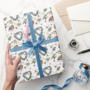 Rode Roodborstjes en Bloemen Cadeaupapier