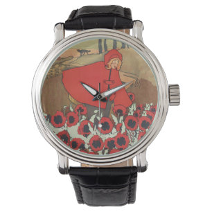  rode roofhond Wolf papaverbloemen Horloge