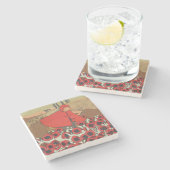  rode roofhond Wolf papaverbloemen Stenen Onderzetter (Zijkant)