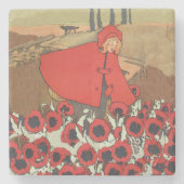  rode roofhond Wolf papaverbloemen Stenen Onderzetter (Voorkant)