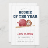 Rode Rookie van het Jaar Baseball Eerste Verjaarda Kaart (Voorkant / Achterkant)
