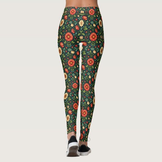 Rode room en blauwe bloemen leggings (Achterkant)