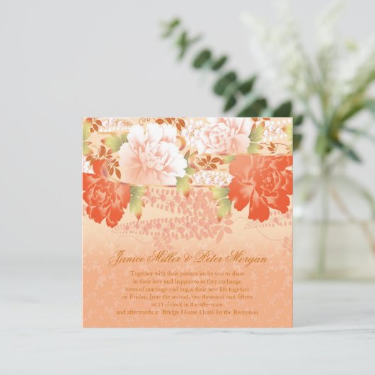 Rode roomroze pioenrozen Trouwkaart Kaart (Staand voorkant)