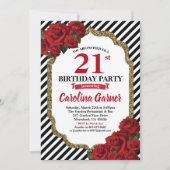 Rode roos 21e verjaardag uitnodiging voor goud (Voorkant)