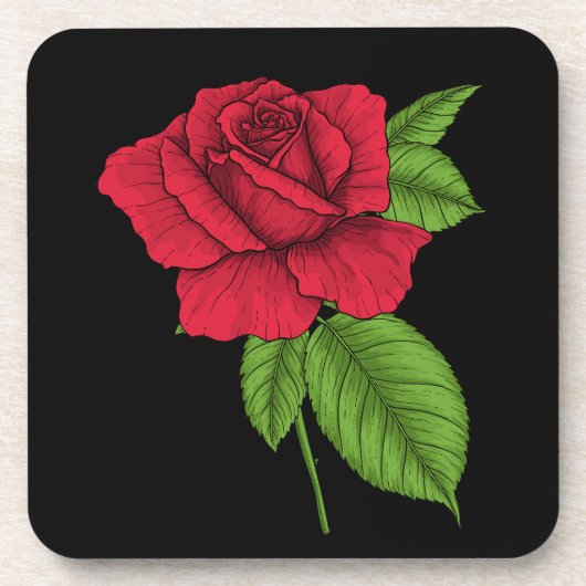 Rode roos 2 bier onderzetter (Voorkant)