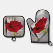 Rode roos 2 ovenwant & pannenlap set (Voorkant)