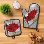 Rode roos 2 ovenwant & pannenlap set (Top down)