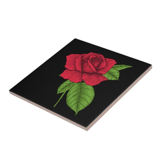 Rode roos 2 tegeltje (Zijkant)