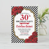 Rode roos 30e verjaardag uitnodiging voor goud (Staand voorkant)
