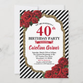 Rode roos 40e verjaardag uitnodiging voor vrouwen (Voorkant)