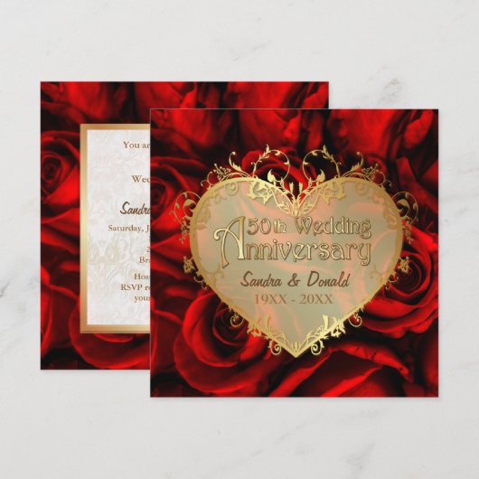 Rode Roos 50ste Huwelijksjubileum -Vierkant ver. 2 Kaart (Voorkant / Achterkant)