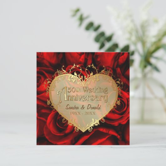 Rode Roos 50ste Huwelijksjubileum -Vierkant ver. 2 Kaart (Staand voorkant)