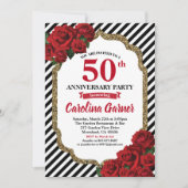 Rode roos 50ste verjaardagsfeest uitnodiging huwel (Voorkant)