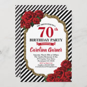 Rode roos 70e verjaardag uitnodiging voor vrouwen (Voorkant / Achterkant)