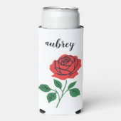 Rode Roos Aanpasbare Naam Seltzer Blikjeskoeler (Seltzer Voorkant)