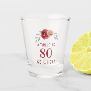 Rode Roos Aquarel Positieve Bloem 80ste Verjaardag Shot Glas