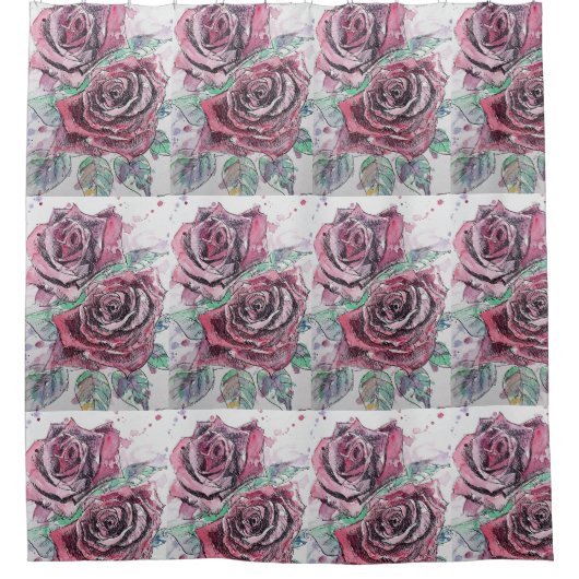 Rode Roos Aquarel Schildering Douchegordijn (Voorkant)