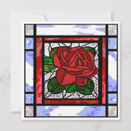 Rode Roos Art Deco Blauwe Glas-in-lood Kaart