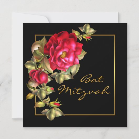 Rode Roos Bat Mitzvah Kaart (Voorkant)