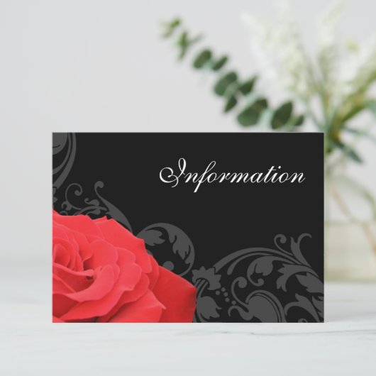 Rode roos bloeien bruiloft informatie informatiekaartje (Staand voorkant)